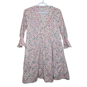 Crown & Ivy Women's Pink Floral Print 3/4 Sleeve Swing Dress Women's Small
